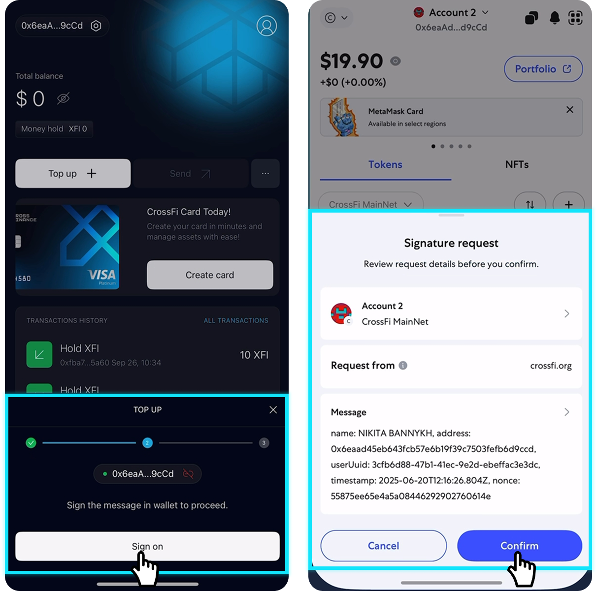 Authorize message signing in wallet