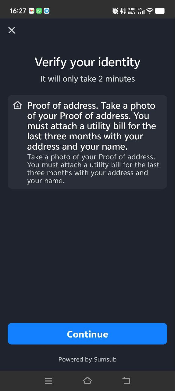 Proof of Address step 1