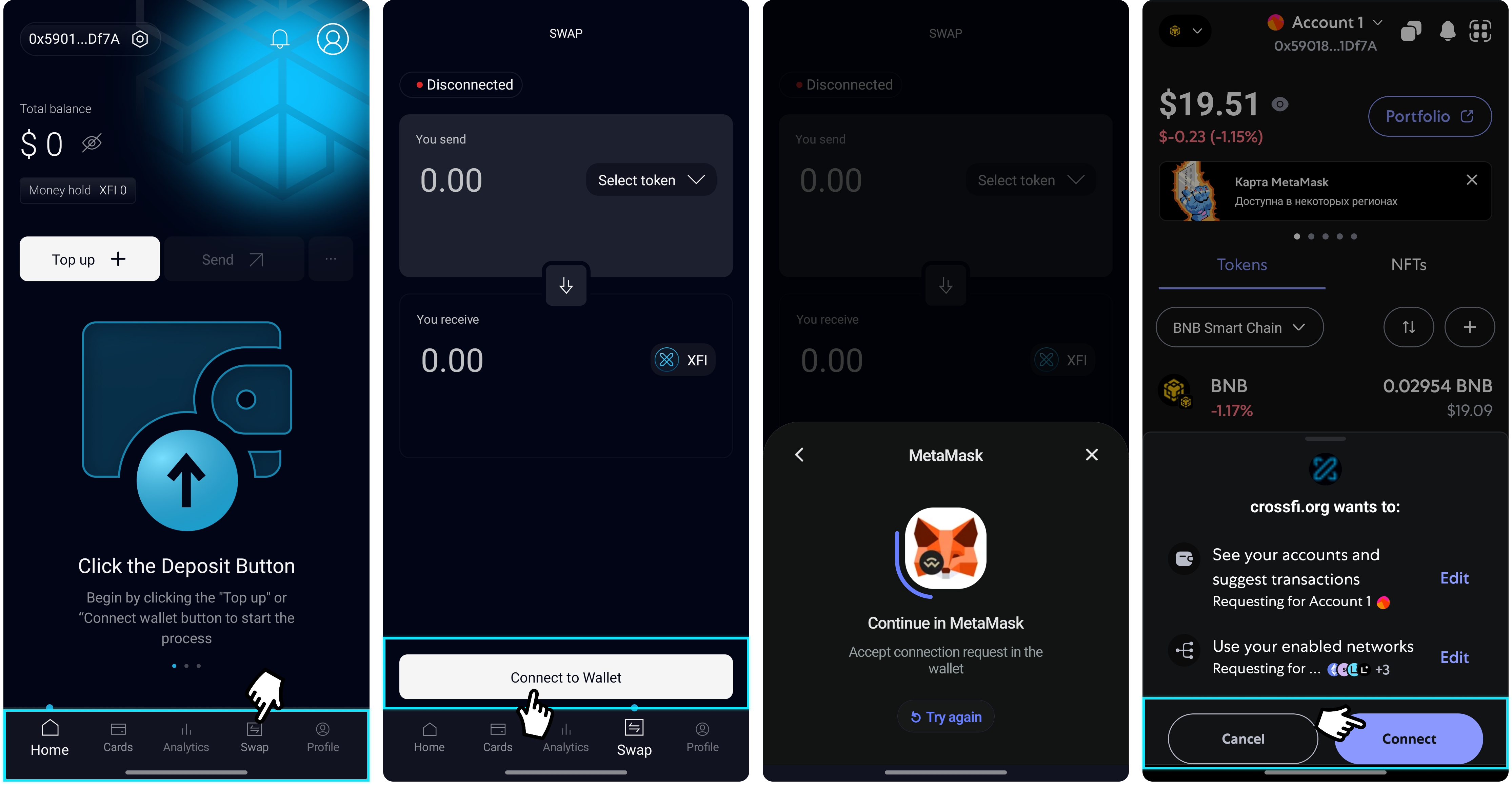 Connect wallet and navigate to Swap